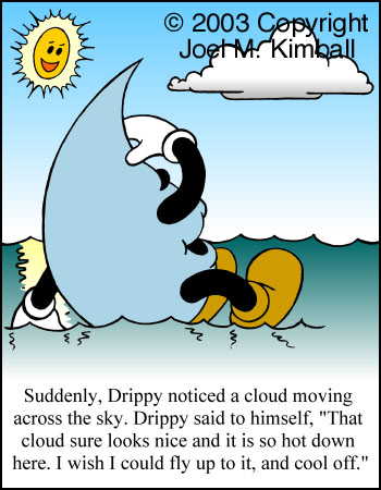 Drippy, the, Raindrops, raining, drops, waters, cycles, environments, children's books, childrens books, childrens stories, children's stories, clouds, oceans, weather seas, lakes, streams, creeks, rivers, mountains, adventures, science, evaporate, evaporation, evaporating, condense, condensation, condensing, precipitate, precipitation, precipitating, Joel, Kimball